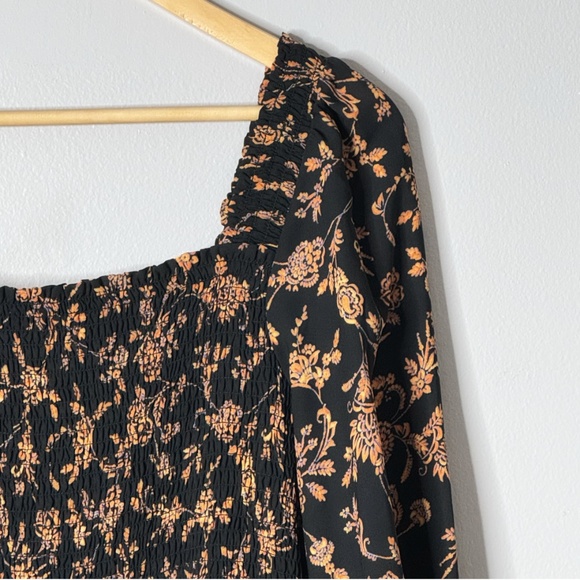 NWT Nanette Lepore Midi Dress Black Orange On/ Off Shoulder Shirred Bodice Sz 16 - Picture 3 of 15